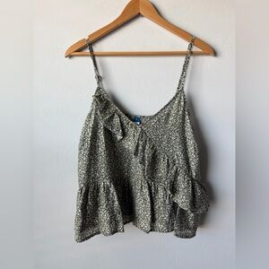 Old Navy Ruffle Flowy Sleeveless Floral Camisole Green & White Boho Hippie